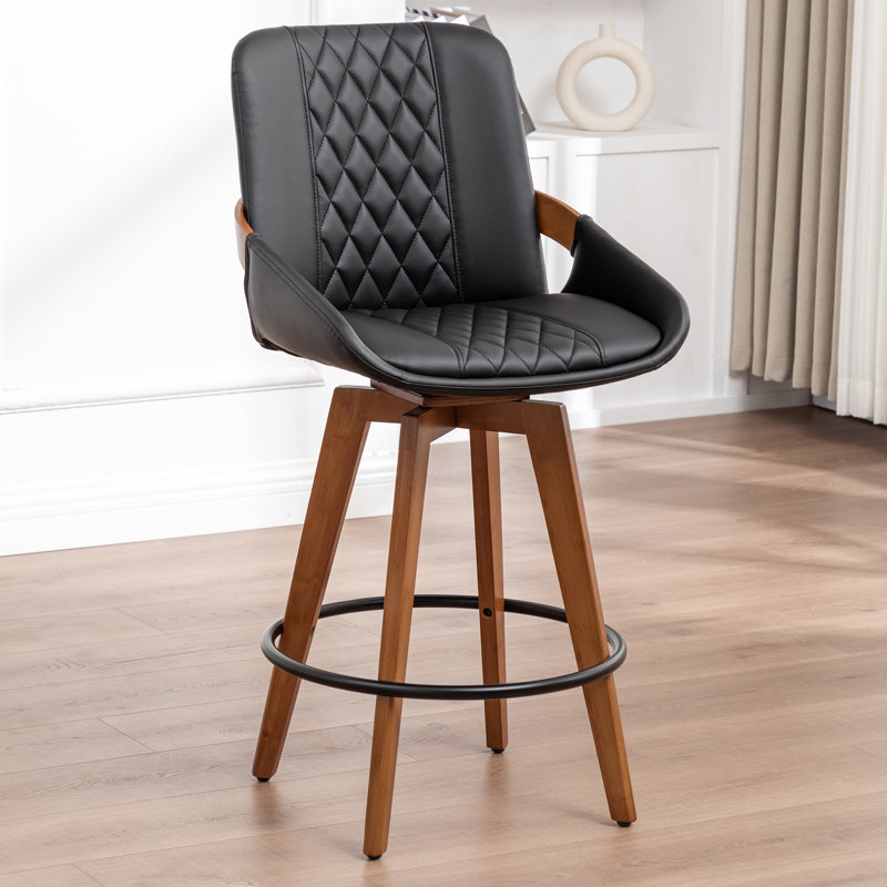 Tabourets de bar et de comptoir pivotants modernes rembourrés, Tabouret de comptoir (siège d'une hauteur de 26,3, Noir