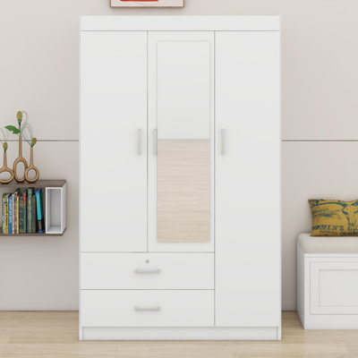 Armoire à miroir 3 portes avec tablettes intégrées et tiroirs de rangement