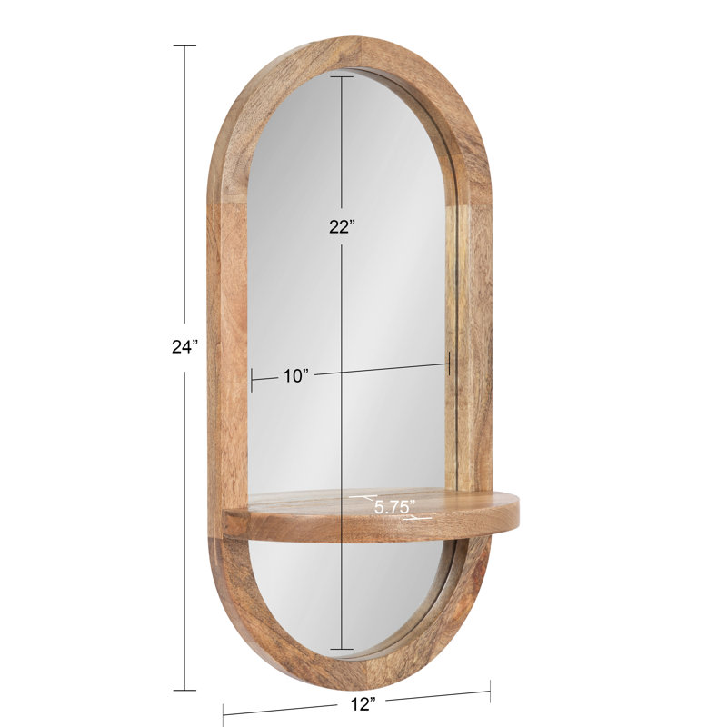 Meliora Wood Framed Capsule Mirror with Shelf, Natural, 24" x 12"