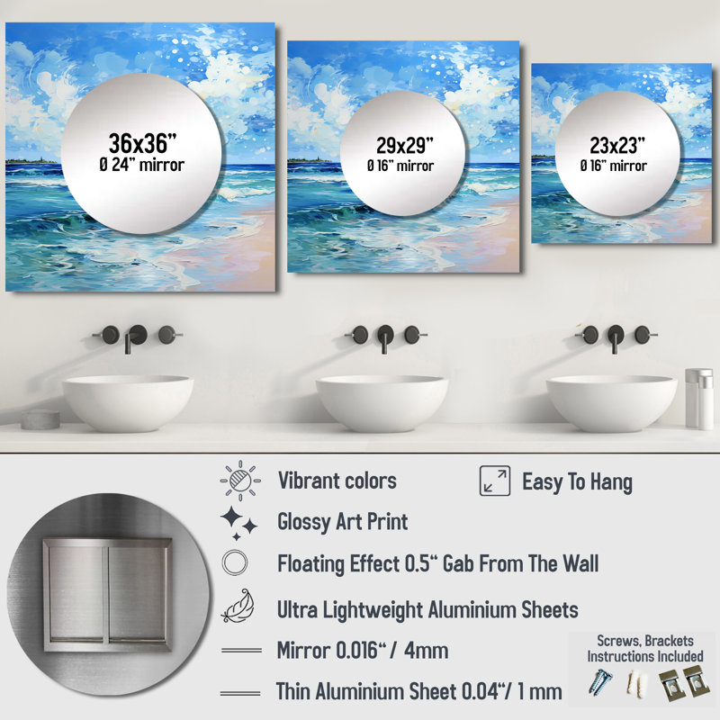 Fulvi - Miroir carré pour plage et océan, 23 po x 23 po