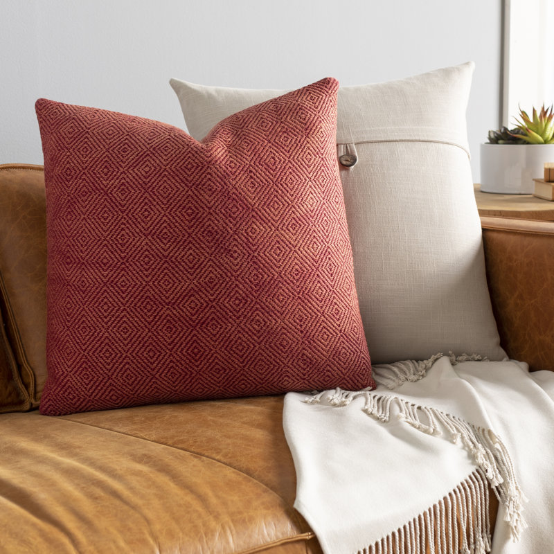 Kharson Geometric Cotton Pillow Cover, Dark Coral/Dark Red