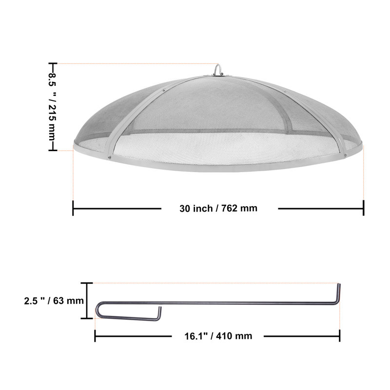 Pare-étincelles rond en acier inoxydable, H 8,50 po x l 30 po x P 30 po