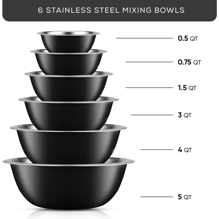 JoyJolt Stainless Steel 6 Piece Nested Mixing Bowl Set & Reviews