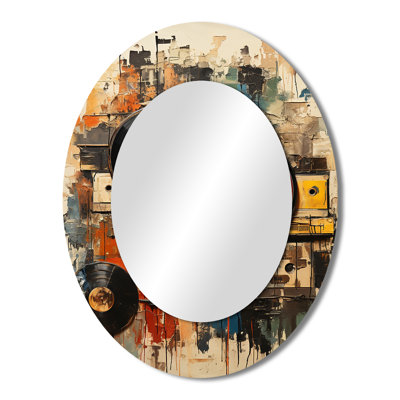 Vinyl Record Retro Vinyl I - Multi-Color Oval Wall Mirror Decor