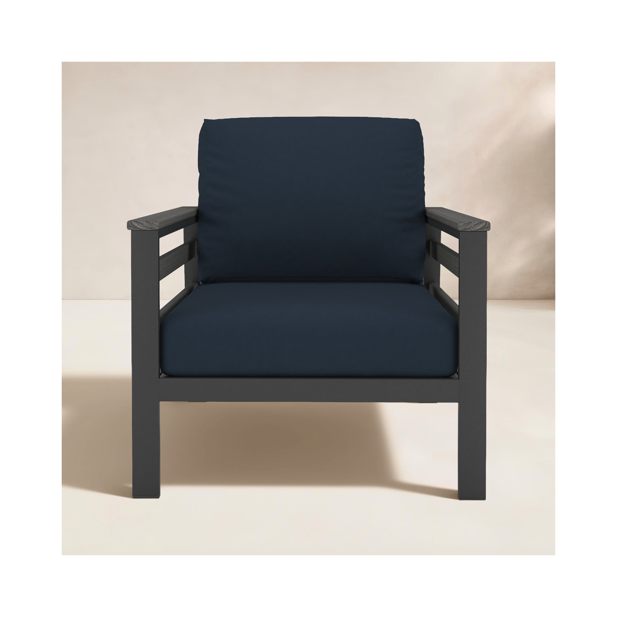 Townsend Patio Chair with Sunbrella® Cushions, Dark Gray, Canvas Navy Sunbrella® Canvas