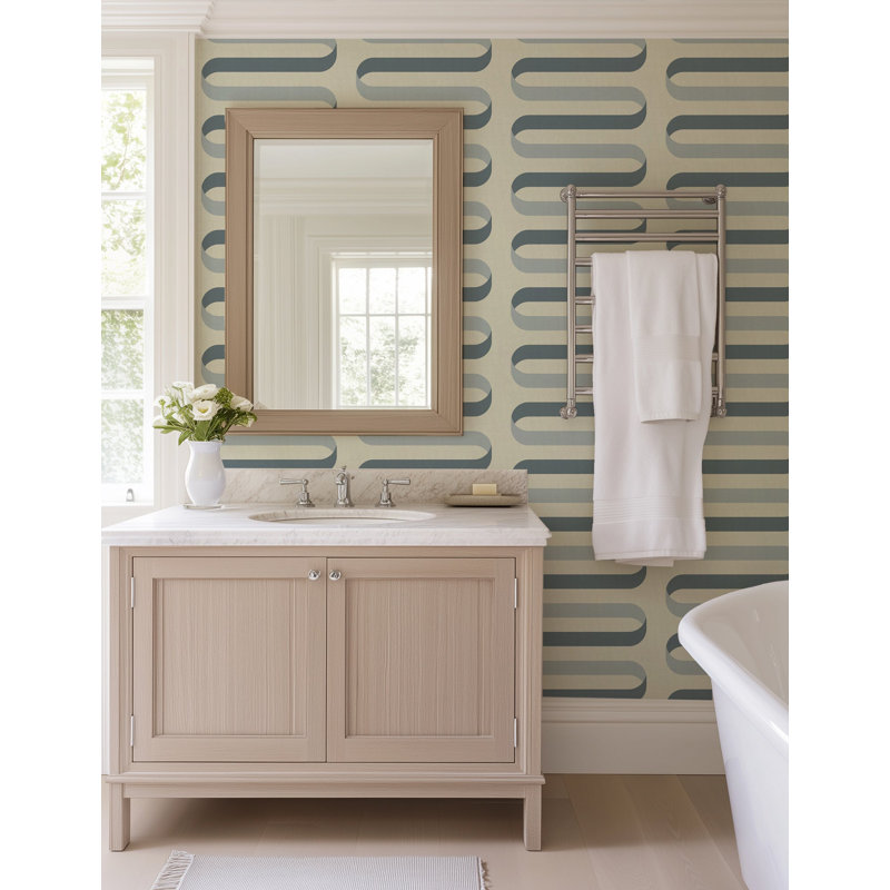 Folding Ribbon - Off White Blue Wallpaper