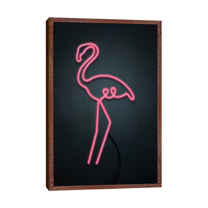 Neon Flamingo by Emanuela Carratoni - Print on Canvas, Classic Brown Wood Framed, 66.04 cm H x 45.72 cm W