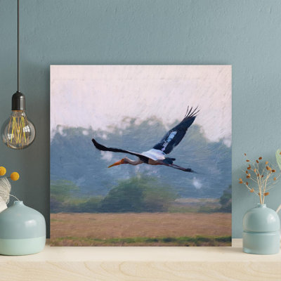 " Black White Flying Stork " Painting Print