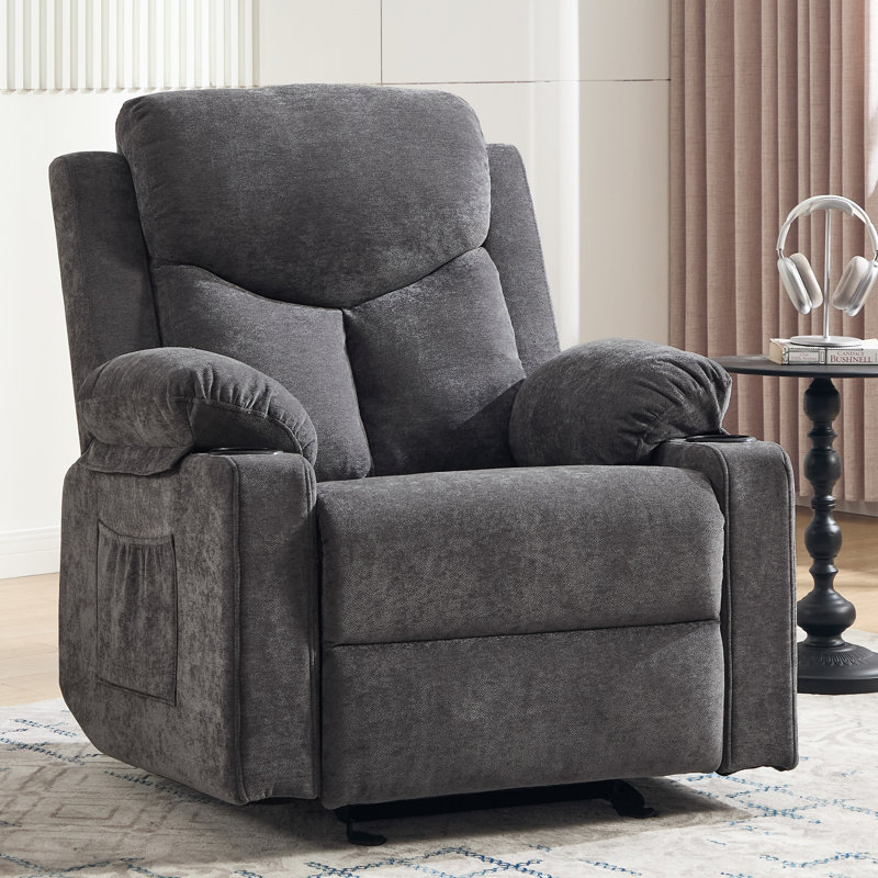 Latitude Run® Manual Rocker Recliner Chair for Adults With Massage Funcation, Dark Gray