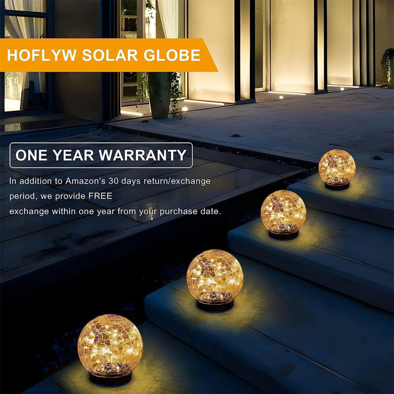 Rack solaire craquelé boule de lumières décoration de jardin extérieur boule de miroir solaire décoratif 2pc