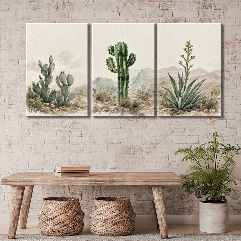Reproduction d'art mural imprimé sur toile, 3 pièces, Saguaro, H 12 po x l 24 po x P 1 po