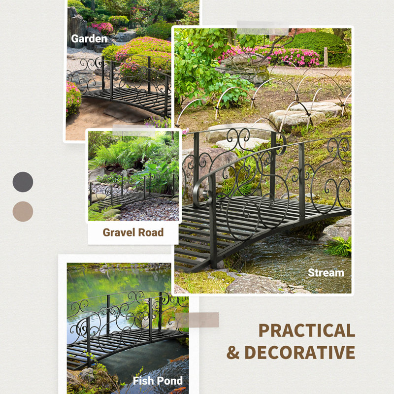 Bronze 6ft Metal Garden Bridge with Safety Rails