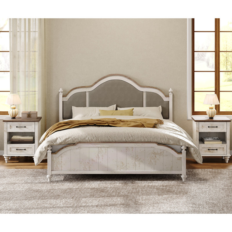 Agathy Set Of 2 Nightstands Side Table With Two Drawers & Open Shelf, Brown/Antique White