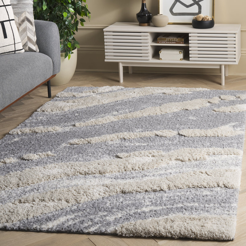 Tapis abstrait gris / beige clair, Rectangle 5 pi 3 po x 7 pi 6 po