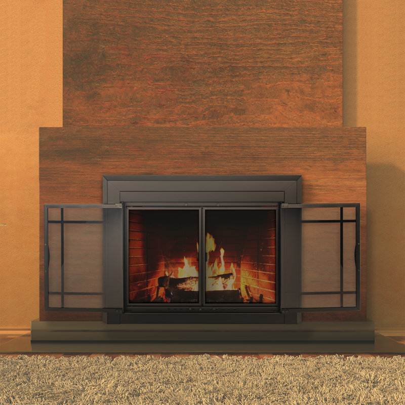 Ghalib Cabinet Steel Fireplace Door, 28" H x 37.5" W x 1.81" D, Black