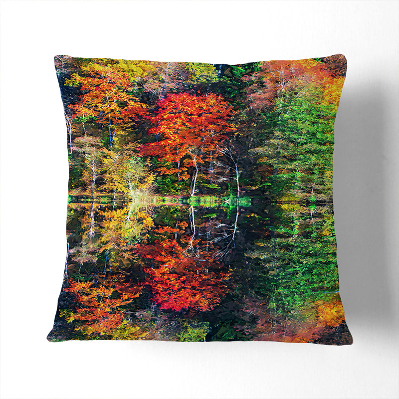 Autumn Forest Reflection In Abstract Square Throw Cushion, 55 x 55 cm