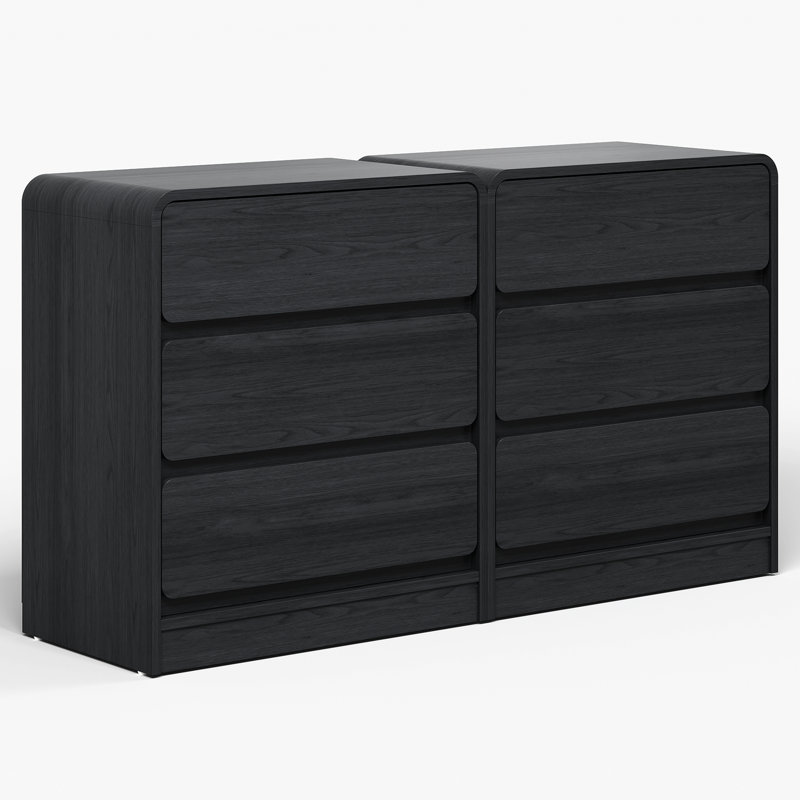 3-Drawer Nightstand Set Of 2, Black