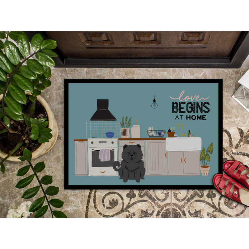 Black Pekingese Kitchen Scene Doormat, Black Chow Chow, 18 W" x 27 L"