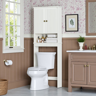 Armoire de rangement au-dessus de la toilette, organisateur de toilette avec portes cannelées et rangement au-dessus de la toilette (blanc crème)