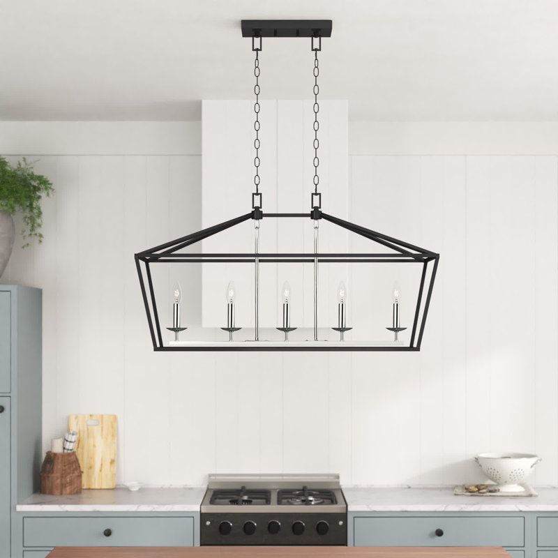 Lustre géométrique à 5 lumières Noelle, Noire/chrome poli
