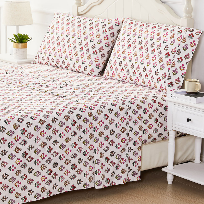 Ensemble de draps en coton percale Sumita, Ensemble de draps pour lit simple avec une taie d', Rose
