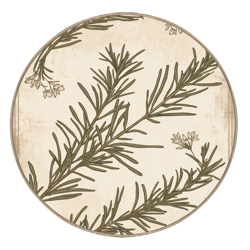 Machine Washable Oyan Rosemary Country Rustic Vintage Look Rug in Beige – Beige Binding, 6' Round