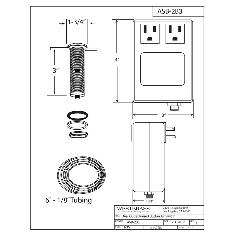 Sink Top Waste Disposal Air Switch and Dual Outlet Control Box, Flush Button, Stainless Steel