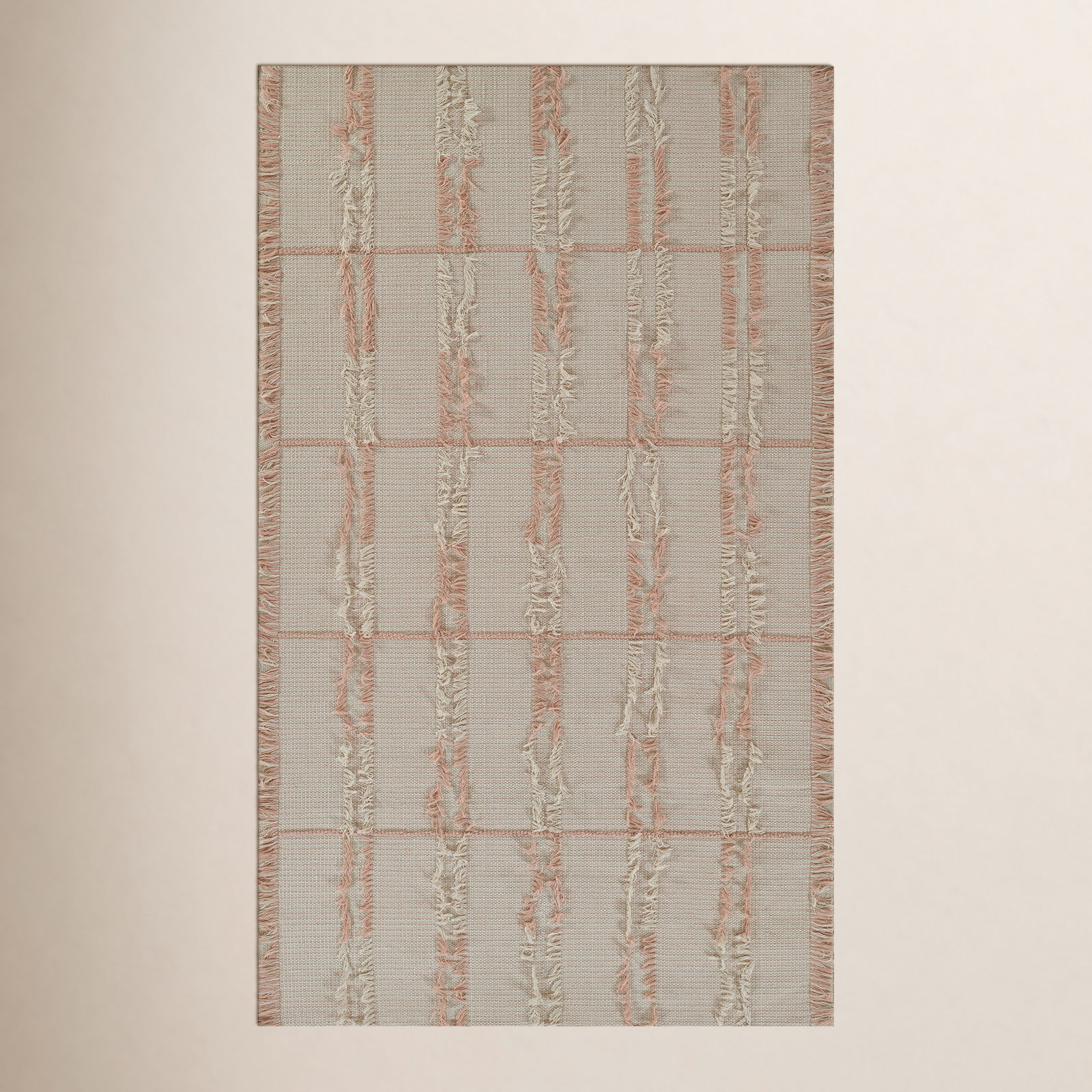 Charlie Pink Hand-Woven Striped Wool Rug, Rectangle 5' x 8'