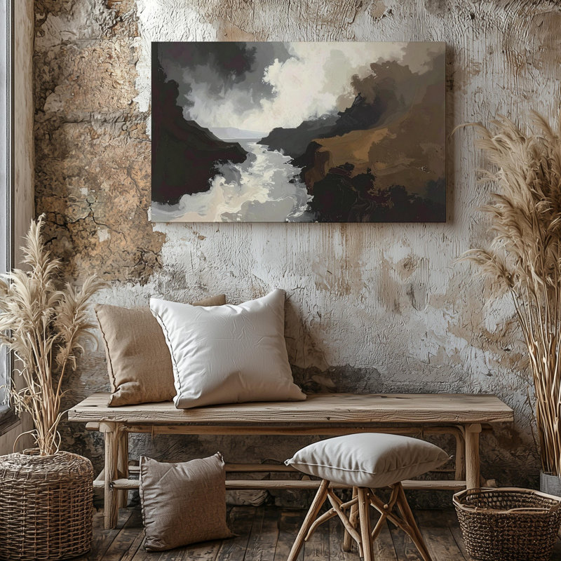 Art mural mural abstrait sur toile, gris anthracite et toile espresso, prêt à accrocher, décor moderne de qualité supérieure