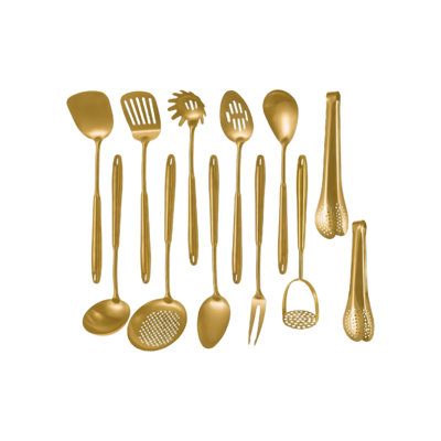 Matte Stainlss Steel 12 Pcs Kitchen Set, Long Metal Cooking Utensil Gadgets Tools Set