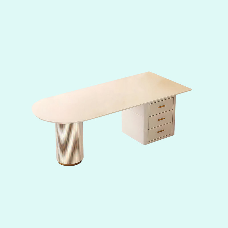 Modern Minimalist Sintered Stone Office Desk with Three Drawers., 29.53" H x 62.99" W x 31.5" D