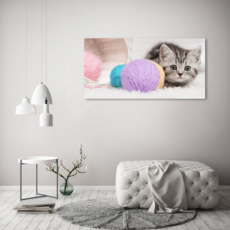 Cat With Hanks - Wrapped Canvas Print
