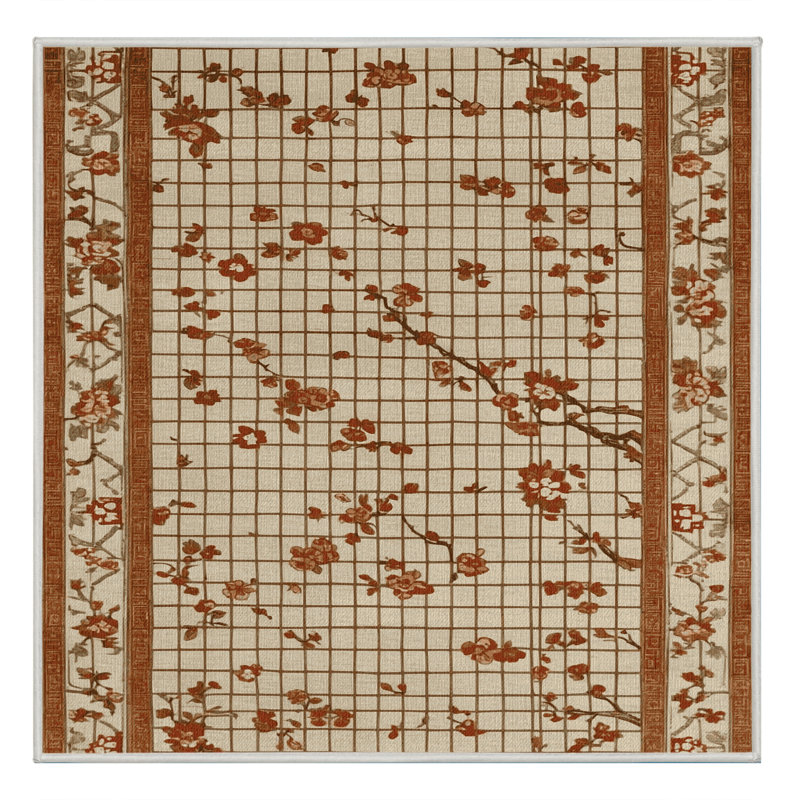 Tapis beige Art Deco lavable à la machine, Carré 8 pi