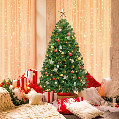 Pre-Lit Green Spruce Artificial Christmas Tree with Foldable Stand