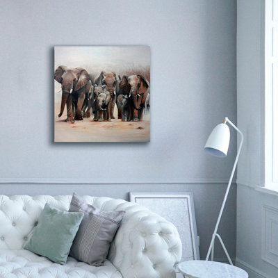  «Herd Of Elephants» par Jennie Smallenbroek, art mural sur toile, 37 po x 37 po