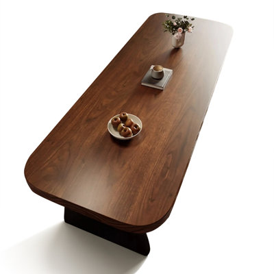Nut-brown+Black Rectangular Solid Wood Dining Table