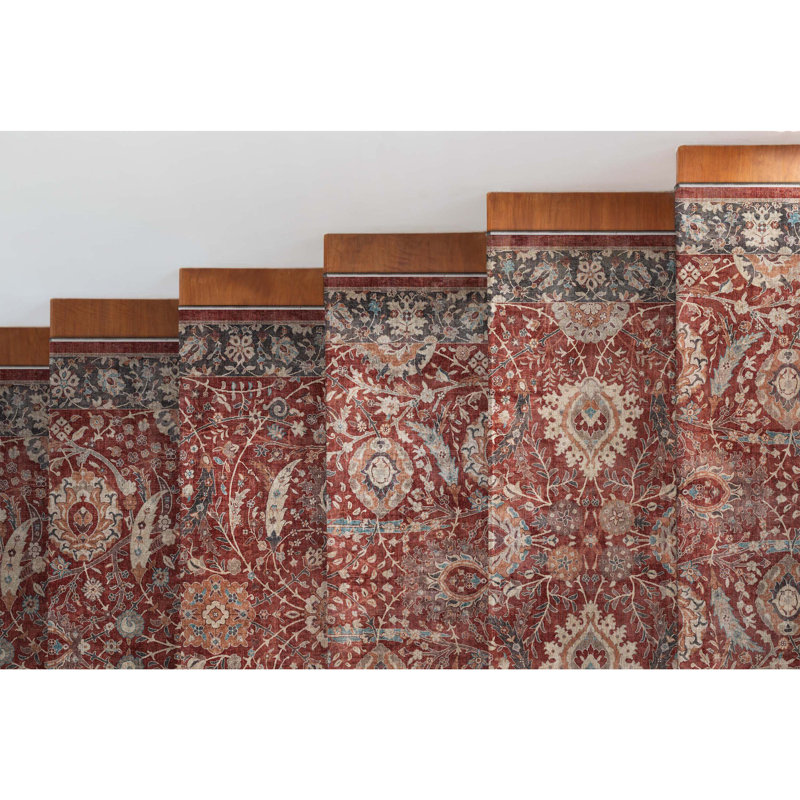 Asha Liana Red Custom Size Hallway Stair Runner - Vintage Persian Oriental Low Pile Carpet, Runner 2'3" x 57'