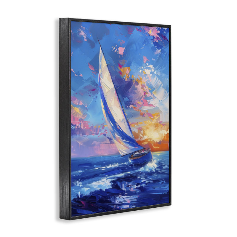 Abstrait bateau au coucher du soleil, estampe numérique, design par LSR Design Studio, H 18 po x l 12 po