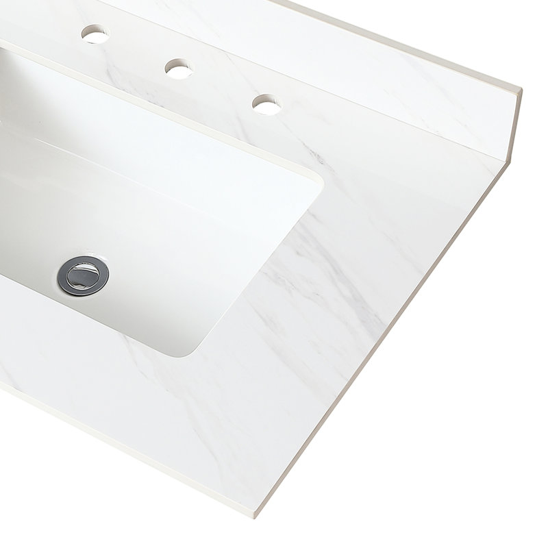 31 po Meuble-lavabo pour salle de bain en pierre frittée blanc, 32"