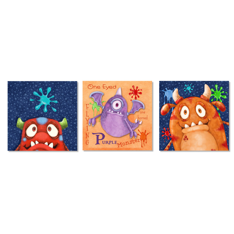 Monstre splat, ensemble de 3 reproductions d’art sur toile