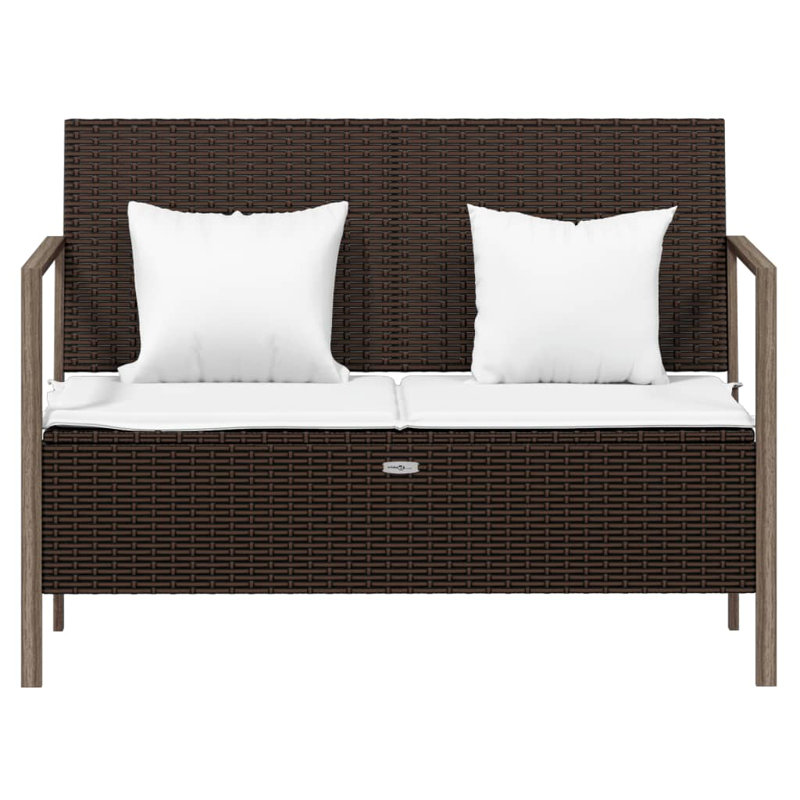 Banc de patio 2 places avec coussins en rotin de polyester, Structure brune / coussin blanc crème
