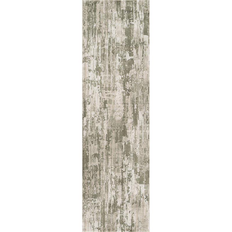 Andrew Green & Beige Abstract High-Low Modern Rug, Green/Beige, 2'7" x 10'0"