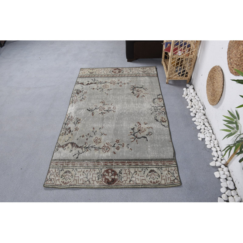 Tapis gris, tapis décoratif de 3,5 x 5,8 pi, tapis rétro, tapis de chambre à coucher, tapis turc