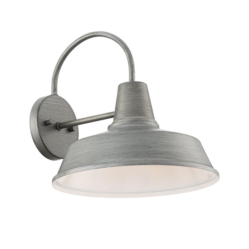 East Grove Home Builder Essentials Heritage Collection Gooseneck RLM Style Outdoor Farmhouse Barn Light with 12in Shade in Anti-Rust Brushed Nickel Finish, Overall Extension 14in E26 Base Lamp