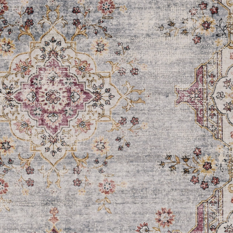 Delacroy Machine Washable Pale Blue and Ivory Area Rug, Rectangle 3' x 5'