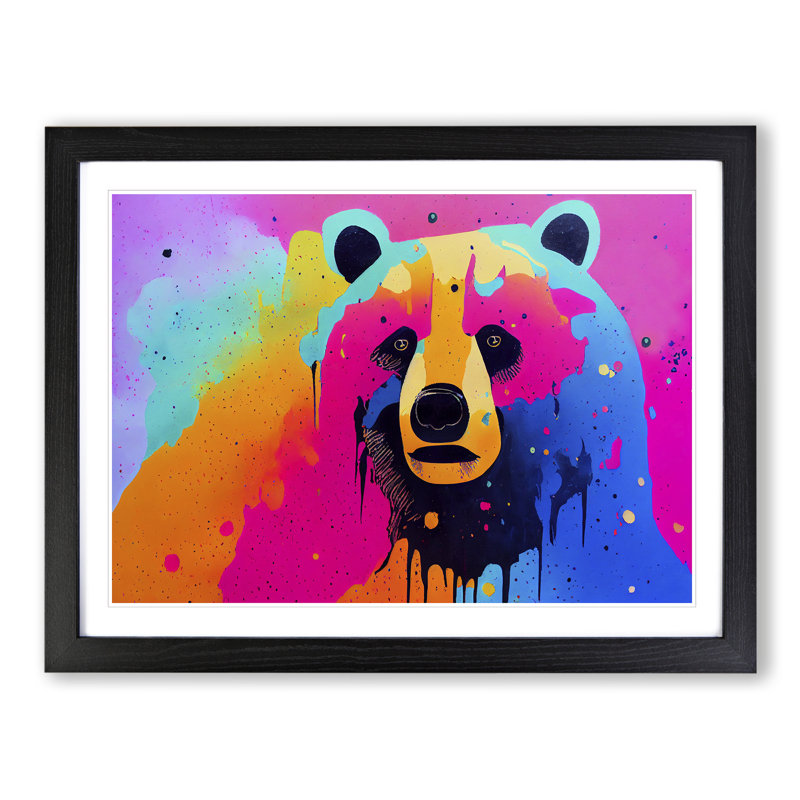 Bear Paint Splash - Framed Print, Black, 25cm H x 34cm W x 2cm D
