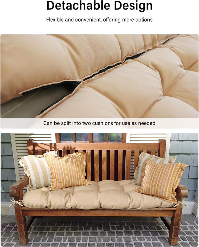 Waterproof Porch Swing Cushion Outdoor Bench Cushion for 2-3 Seater, Light Brown