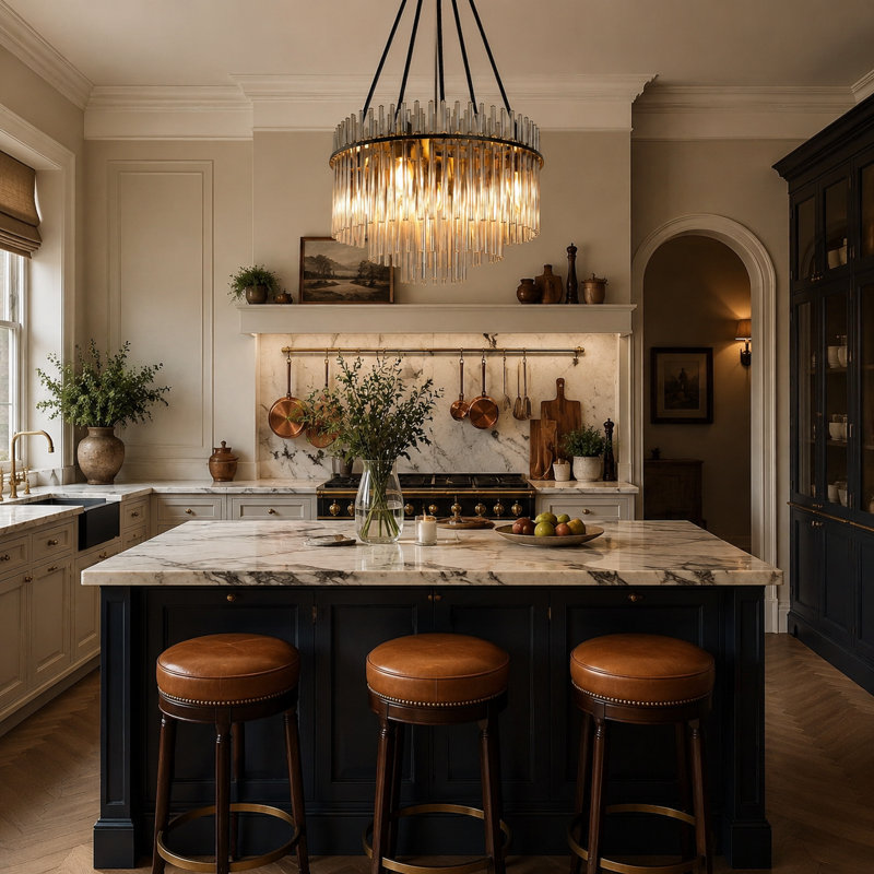 5‑Light Modern Luxury Drum Glass Pendant, Height‑Adjustable E14 Ceiling Hanging Lamp for Kitchen Island Dining Room, Black
