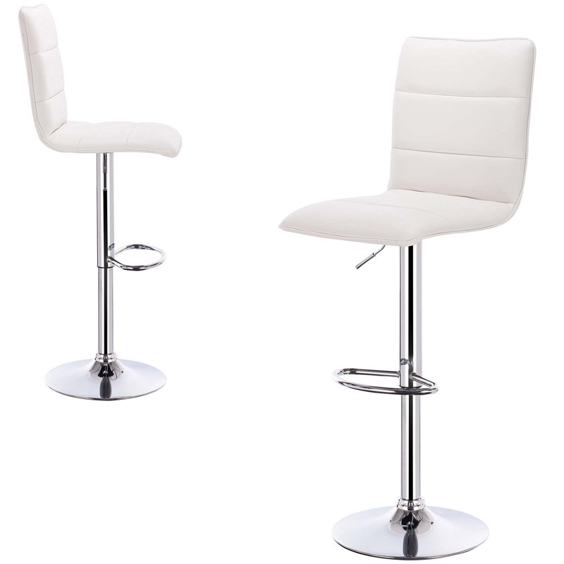 Dequez Upholstered Counter Stool with Metal Frame, Silver, White