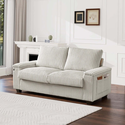71" Modern Sofa with Plush Corduroy Upholstery, Square Storage Armrests & Built-in USB Port, 2-Seater Couch with High-Resilience Foam Cushions and Solid Wood Frame
